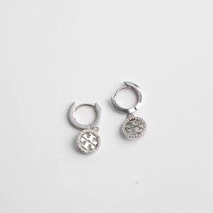 Tory Burch Miller Pave Hoop Huggie Earring Earrings in Silver color Colors. New!